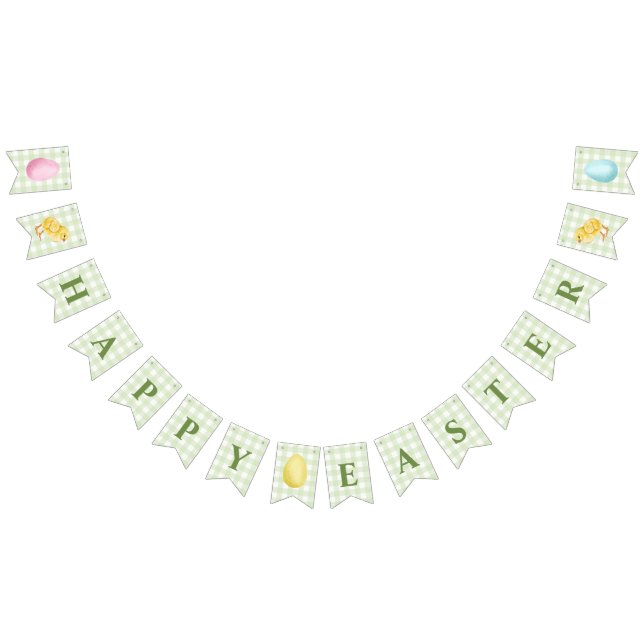 Chick And Pastel Eggs Happy Easter Green Gingham Vimplar (Alla)