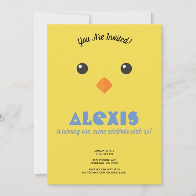 Chick Ansikte Födelsedagsfest Photo Inbjudan (Framsida)