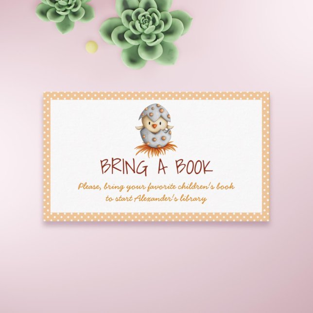 Chick Bird Neutral Bring a Book Baby Shower Tilläggskort (Cute Bring a Book baby shower card with a bird hatching)