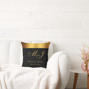 Chick Black Guld Monogram-skript Bröllop Kudde
