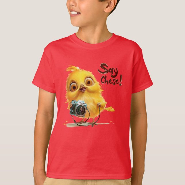 Chick Camera "say Cheese" T Shirt (Framsida)