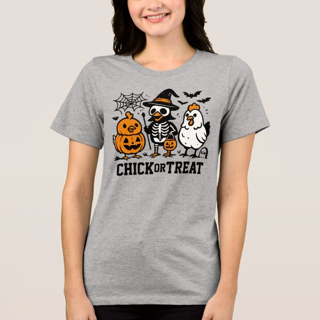 Chick eller Behandla roligt HalloweenT-Shirt T Shirt (Framsida)