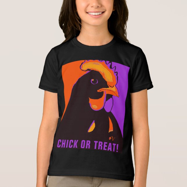 Chick eller behandling av Halloween Pop Art Chicke T Shirt (Framsida)