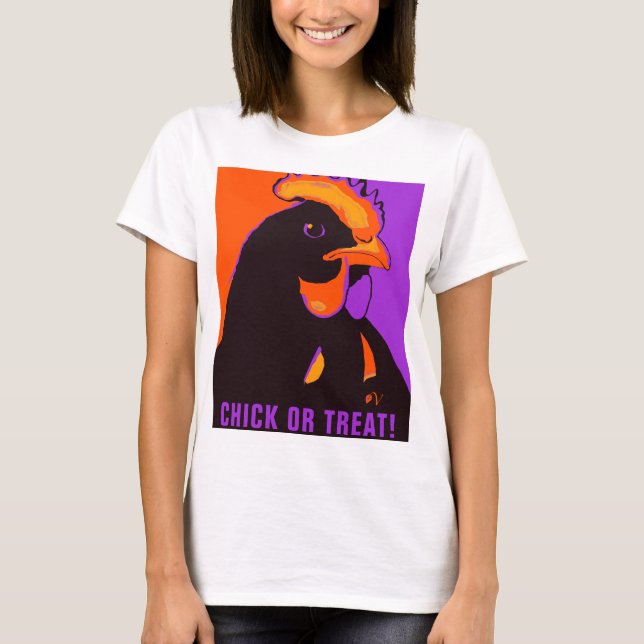 Chick eller behandling av Halloween Pop Art Chicke T Shirt (Framsida)