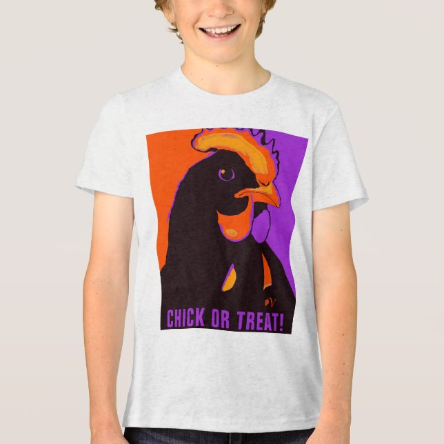 Chick eller behandling av Halloween Pop Art Chicke T Shirt (Framsida)