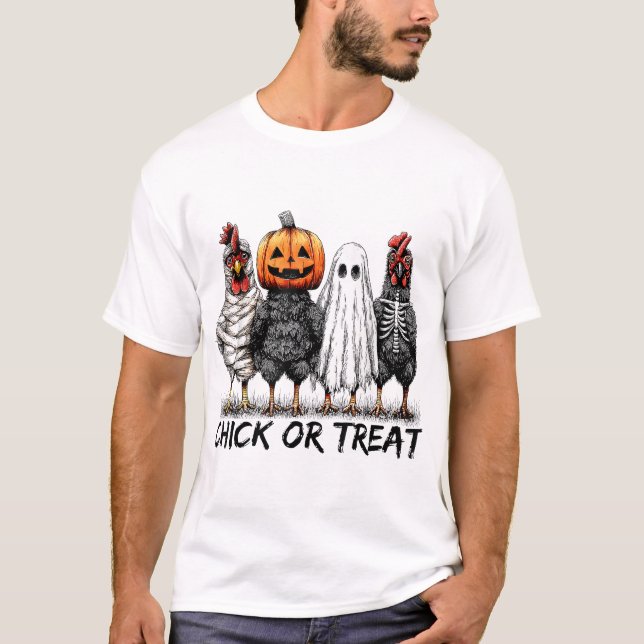 Chick eller behandling av Halloween Pumpkin Ghost  T Shirt (Framsida)