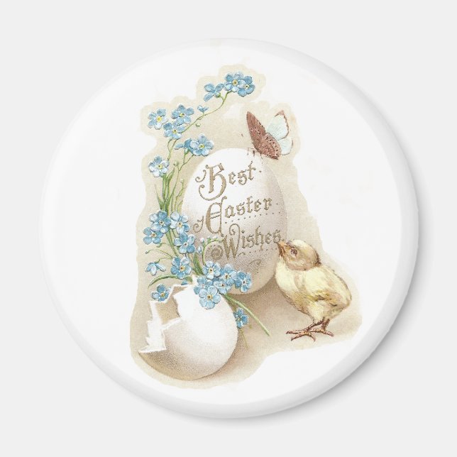 Chick, fjäril och ägg Vintage Påsk Magnet (Framsidan)