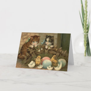 Chick för ägg för kattkattungepåsk färgad målad helgkort