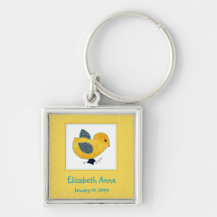 Chick för Gulten Cute Land Stil Fyrkantig Silverfärgad Nyckelring