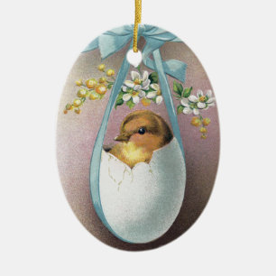 Chick, i att dingla äggskalstunn vintagepåsk julgransprydnad keramik