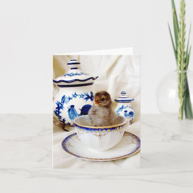 Chick i tillfällen för oljemålning i tekopp kort (Framsida)