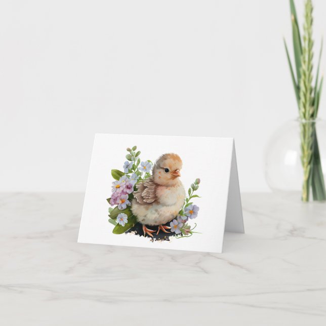 Chick med ädla vattenfärger med Blommor BLANK Kort (Framsida)