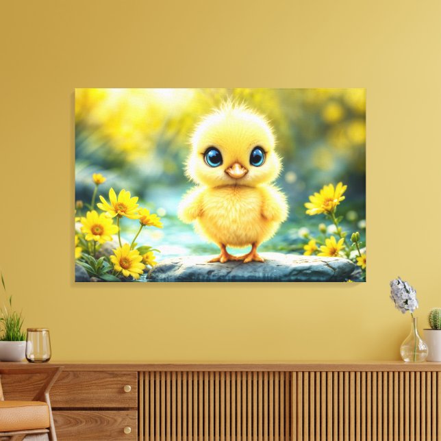 Chick med flytande ljus och stort ögon på sten canvastryck (Insitu (Vardagsrum))