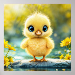 Chick med flytande ljus och stort ögon på sten poster