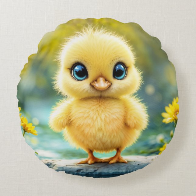 Chick med flytande ljus och stort ögon på sten rund kudde (Framsidan)