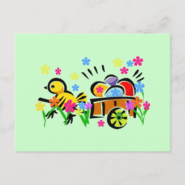 Chick med påskäggvagnsTshirts och gåvor Helg Vykort (Framsida)