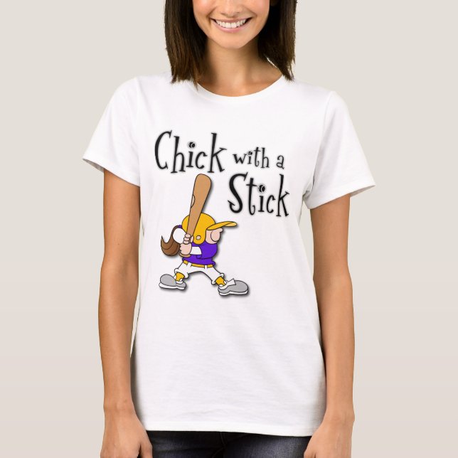 Chick med pinnar, brunt hår t shirt (Framsida)