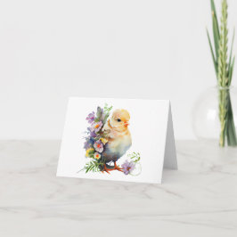 Chick med White och Lila blommor BLANK Kort