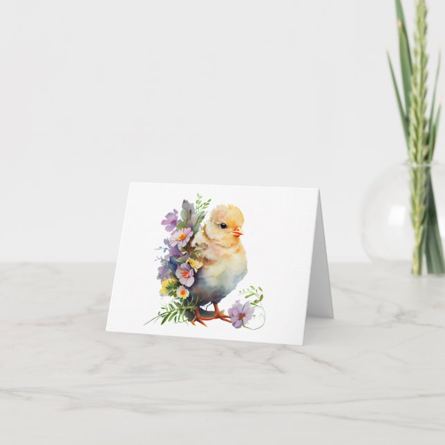 Chick med White och Lila blommor BLANK Kort (Framsida)