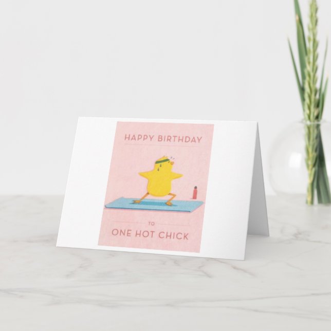 Chick mellan Grattis på födelsedagen och en Hett Tack Kort (Framsida)