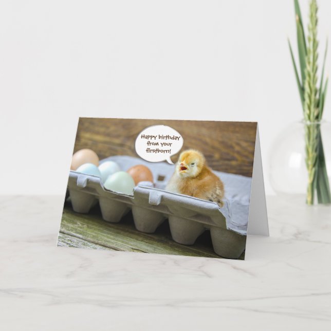 chick och ägg i kartong för Pappa födelsedagsdag Kort (Framsida)