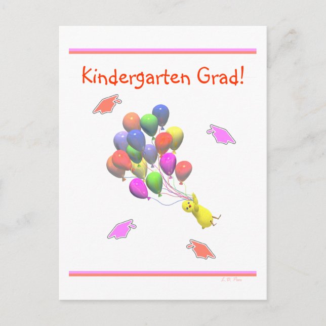 Chick och ballonger Kindergarten Studenten Meddelande Vykort (Framsida)