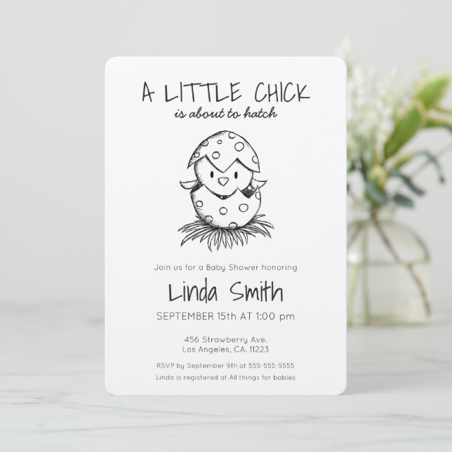 Chick om till Hatch Black Sketch Baby Shower Invi Inbjudningar (Stående Fram)