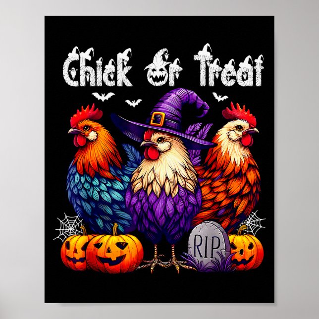 Chick Or Treat Funny Halloween Witch Soky Cute Chi Poster (Framsidan)