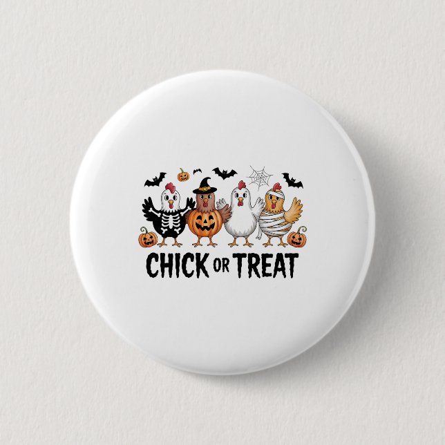 Chick Or Treat Halloween Häxa Skrämmande Kyckling  Knapp (Framsida)