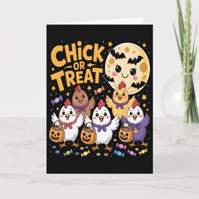 Chick Or Treat Halloween Månne Kyllig Rolighet  Kort (Framsida)