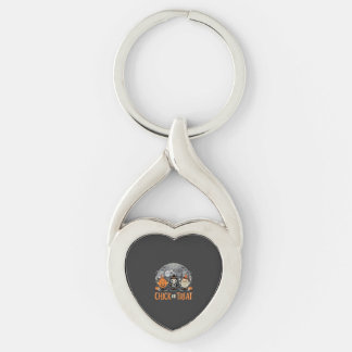Chick or Treat Söt Halloween Kyrkogård Design_1 Twisted Heart Silverfärgad Nyckelring