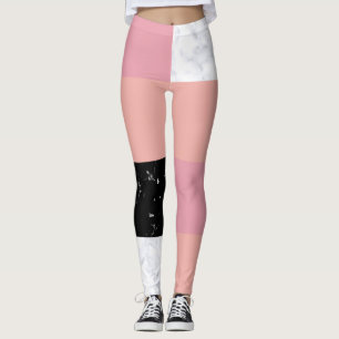 Chick orange rosa svartmarble färg block leggings