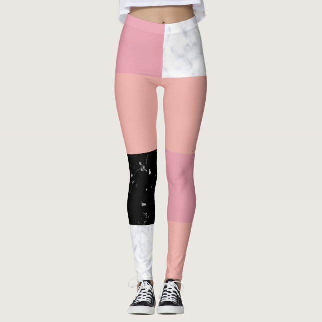 Chick orange rosa svartmarble färg block leggings (Framsida)