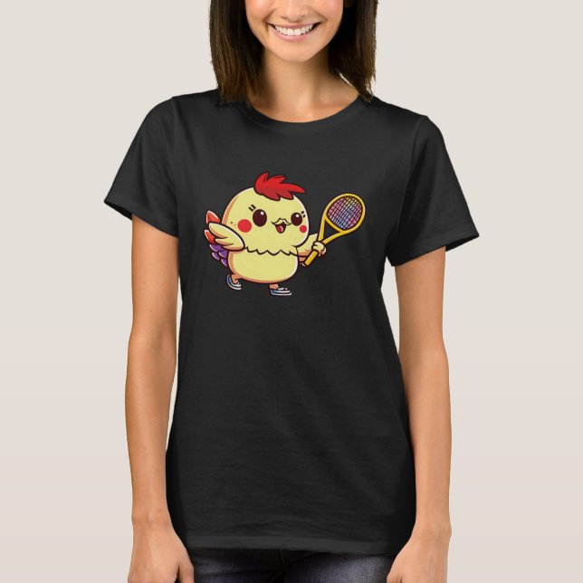 Chick Playing Tennis Tennis Easter T Shirt (Framsida)
