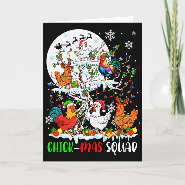 Chick Squad Xmas Group Santa Elf Chickens On Tree  Kort (Framsida)