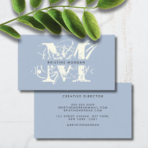 Chick, typografi, blå monogram namn visitkort