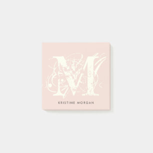 Chick typografi blek rosa monogram namn post-it block