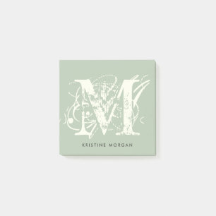 Chick typografi sage grönt monogram namn post-it block