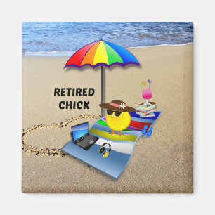 Chick vid Beach, söt och färglös Magnet