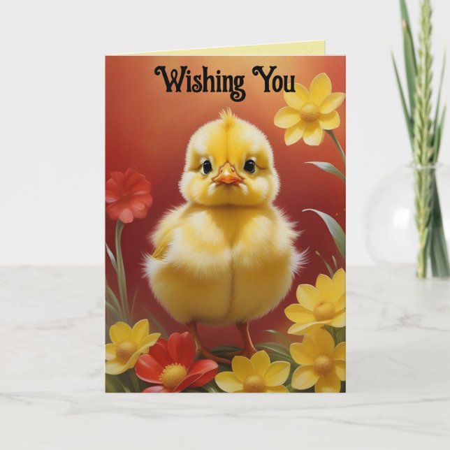 Chick With Flowers Easter Card Helgkort (Framsida)