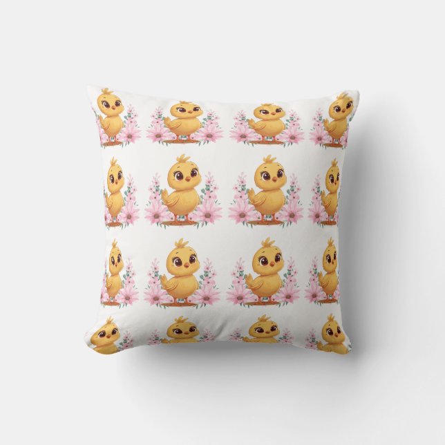 Chick with Flowers Throw Pillow Kudde (Framsida)