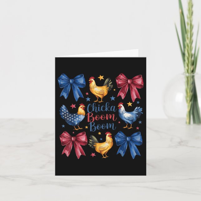 Chicka Boom Boom Funny American Flagga Chicken Gra Kort (Framsida)