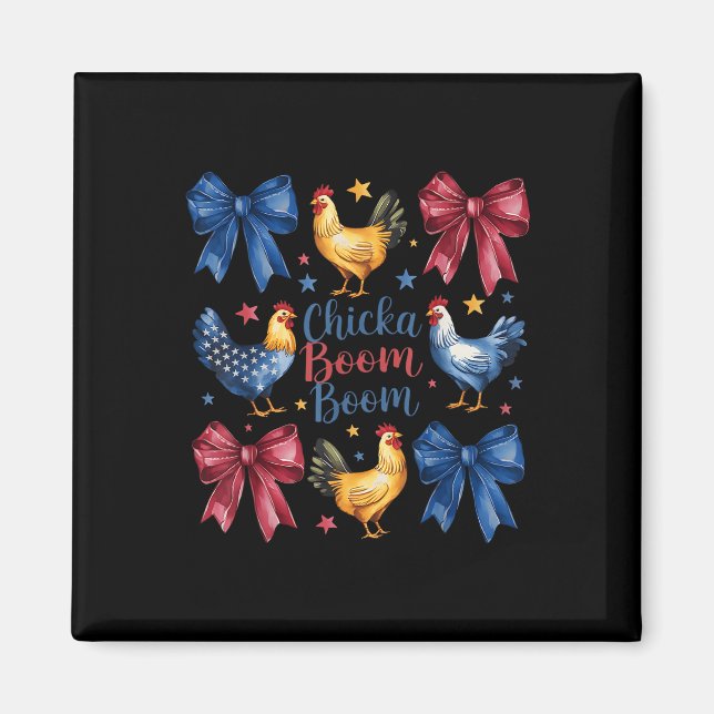 Chicka Boom Boom Funny American Flagga Chicken Gra Magnet (Framsidan)