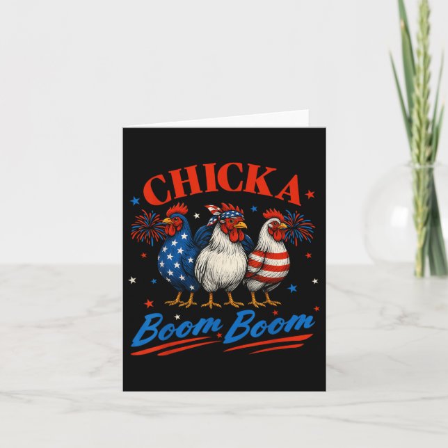 Chicka Boom Boom Funny Patriotic Chicken 4th of Ju Kort (Framsida)