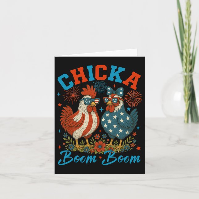 Chicka Boom Boom Funny Patriotic Chicken 4th of Ju Kort (Framsida)