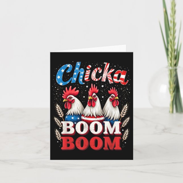 Chicka Boom Boom Funny Patriotic Chicken 4th of Ju Kort (Framsida)