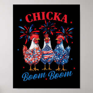 Chicka Boom Boom Rolig Patriotisk Kyckling 4:e Jul Poster