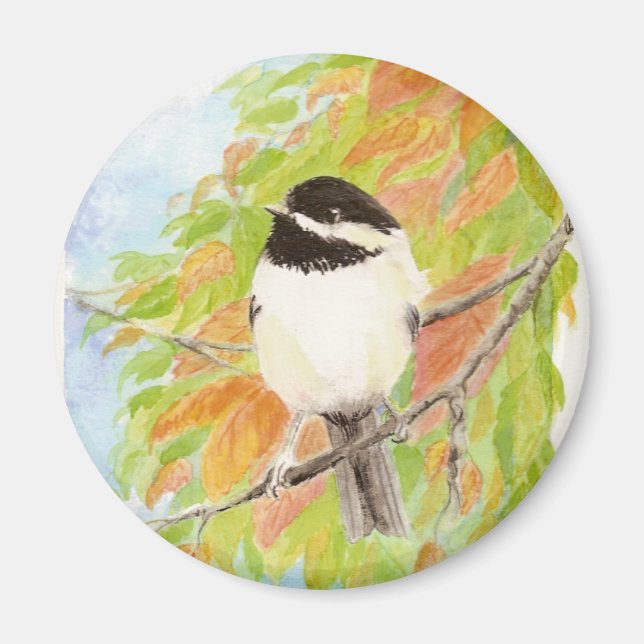 Chickadee Autumn Bird Fall Färg Magnet (Framsidan)
