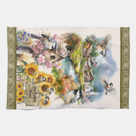 Chickadee Bäck Idyllic Himmelsk Rural Village Kökshandduk