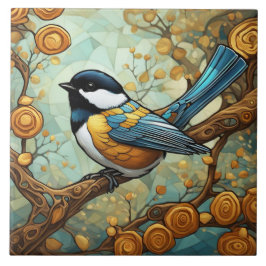 Chickadee Bird Art nouveau Art Deco Underbar Tit Kakelplatta